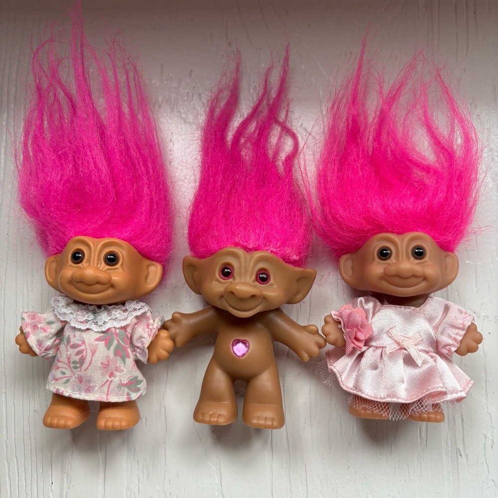 Vintage Russ Pink Haired Trolls Floral Dress Ace Novelty Flower Girl 3”